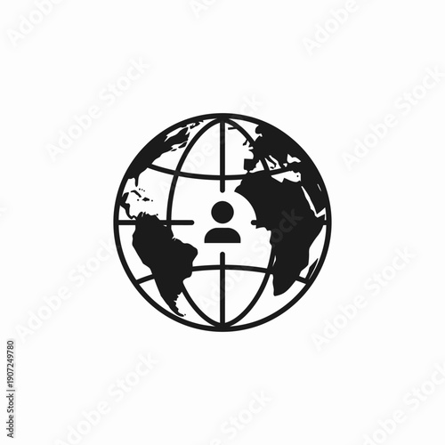 Stylized globe with worried face on white background