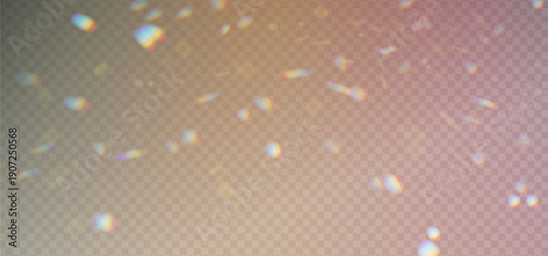 Realistic prism dispersion effect. Soft rainbow gradient glare. Light leak and bokeh overlay for wedding or fashion photography editing. Vector