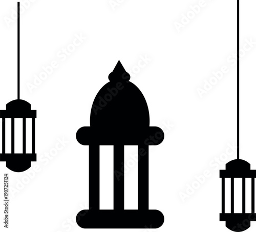 Black silhouette of lanterns and a gazebo