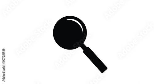 Simple black silhouette of a magnifying glass on a white background