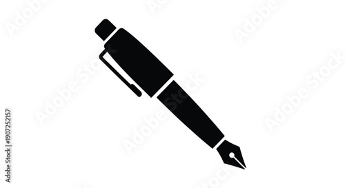 A simple black silhouette illustration of a fountain pen