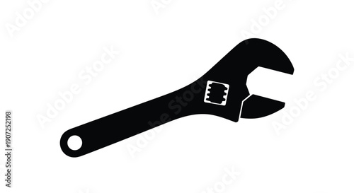 Black silhouette of an adjustable wrench on a white background