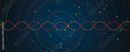 Futuristic spiral background, DNA strands, connected neural web