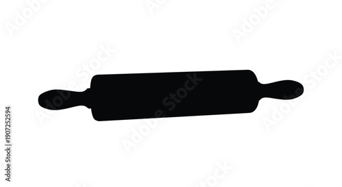 A black silhouette of a traditional wooden rolling pin on white