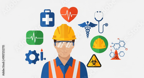 Illustrative Concept of Industrial Workplace Safety, Occupational Health, and Risk Management, Emphasizing Employee Protection and Hazard Prevention in a Professional Environment