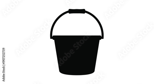 Simple black silhouette of a classic bucket with a handle