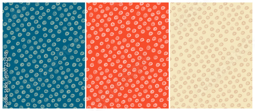 Hand Drawn Seamless Vector Pattern With Irregular Dots on a Blue, Red And Beige Background. Abstract Tileable Print With Irregular Dotted Print Perfect for Fabric, Textile, Wallpaper.	