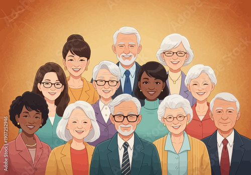 Diverse group portrait of smiling senior adults