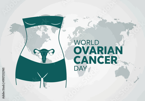 World ovarian cancer day awareness graphic with female anatomy