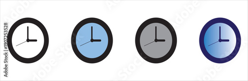 Four minimalist clocks showing different times on gradient backgrounds