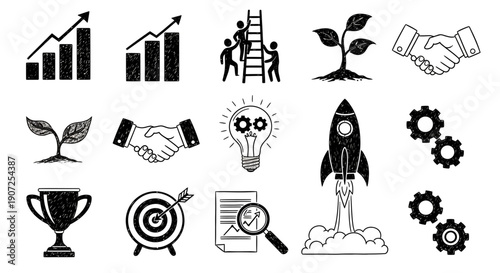 Business growth and success icons charts teamwork ideas and achievements