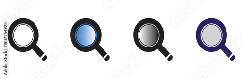 Magnifying glass icons set with blue purple and gray lenses isolated on white background