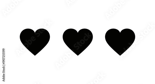 Three black hearts arranged horizontally on a white background
