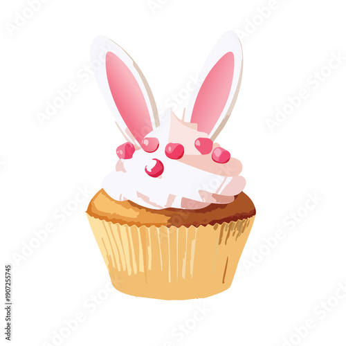 Easter Bunny Cupcake Vector – Cute Pastel Spring Dessert Illustration