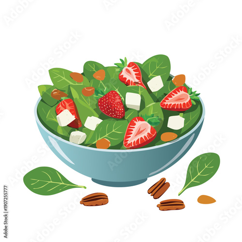 Easter Strawberry Spinach Salad Vector – Fresh Spring Brunch Illustration