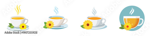 Easter Tea Cup Vector Set – Spring Floral Beverage Illustration Collection
