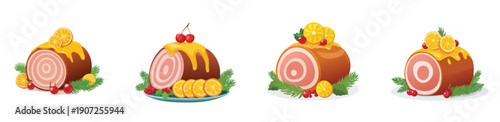 Easter Swiss Roll Cake Vector Set – Festive Spring Citrus Dessert Illustration Collection