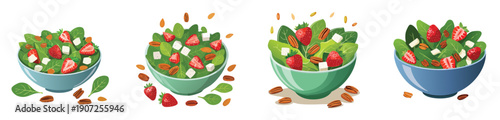 Easter Strawberry Spinach Salad Vector Set – Fresh Spring Brunch Illustration Collection