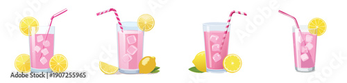 Easter Pink Lemonade Vector Set – Refreshing Spring Citrus Drink Illustration Collection