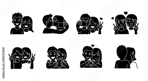 Black silhouettes depicting couples in various affectionate poses and interactions