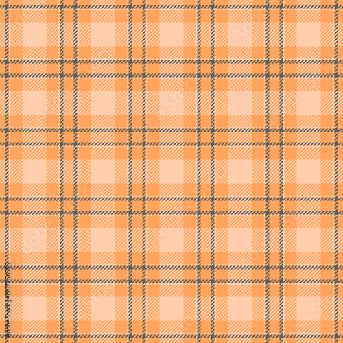 Stylish tartan textile pattern, season seamless check vector. Decorative background texture plaid fabric in orange and grey colors.