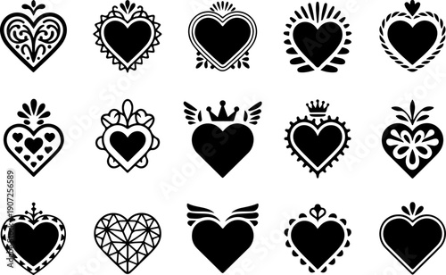 rnamental Heart Silhouette Bundle – Decorative Love Vector Set