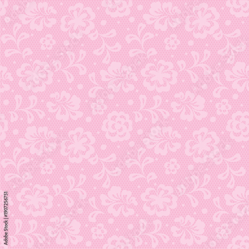 Soft pink seamless floral lace pattern with delicate flowers and dots. Feminine pastel background ideal for wedding designs, baby products, fabrics and stationery.