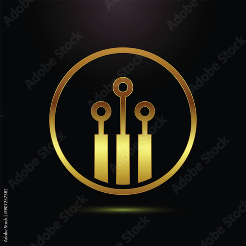 Gold shiny Fiber optic cable icon design illustration. Electric wire sign