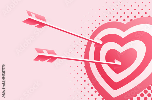 Heart-shaped target hit by arrows. Valentine's Day. Concept of falling in love. Lovestruck. Vector illustration.