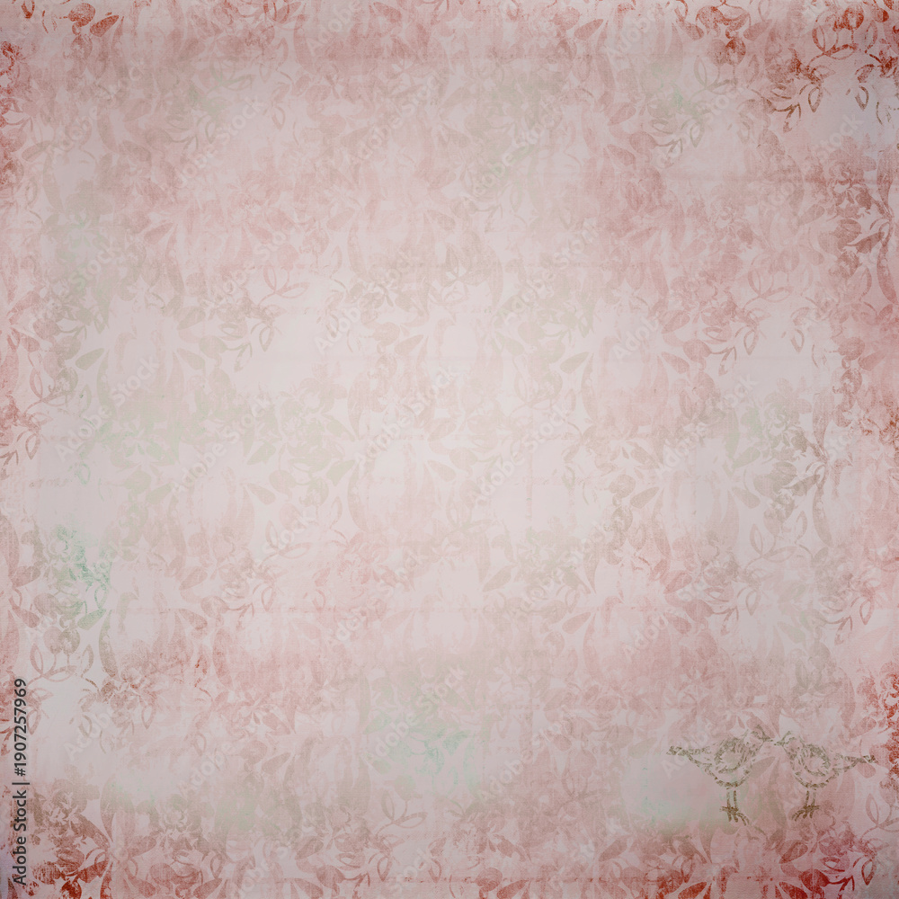 Fototapeta premium Vintage pastel background with faded floral patterns and distressed texture. Romantic shabby chic design perfect for scrapbooking and creative layouts.