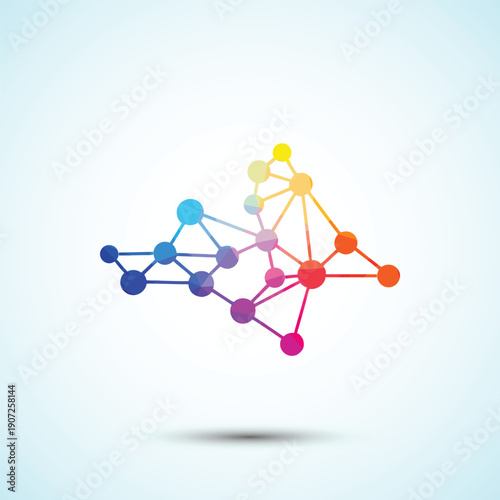 Colorful network connections and relationships between nodes and points system