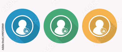Colored icons of user profiles with padlock symbol  security concept