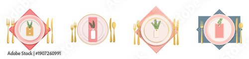 Easter Place Setting Vector Set – Pastel Spring Table Decor Illustration Collection