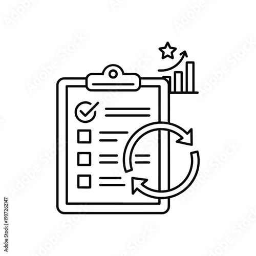Checklist with progress graph and circular arrows to do list task list clipboard check mark d