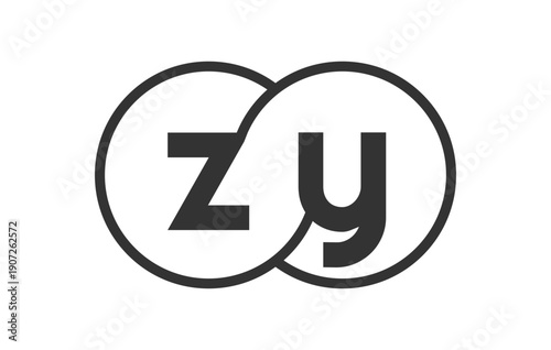 ZY business company emblem with outline rounds and letters z y. Logo template of two merged circles for brand identity, logotype. Vector Infinity symbol