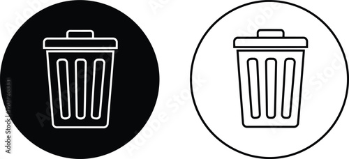 Trash Can in Black and White for Waste Disposal and Recycling Concepts garbage outlined