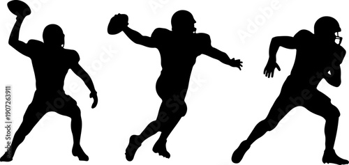 American Football Player Action Silhouettes – Running and Catching Poses