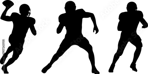 American Football Player Action Silhouettes – Running and Catching Poses