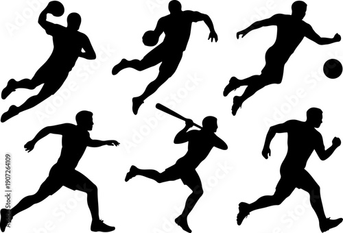 American Football Player Action Silhouettes – Running and Catching Poses