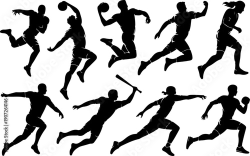 American Football Player Action Silhouettes – Running and Catching Poses