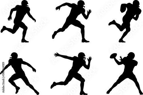 American Football Player Action Silhouettes – Running and Catching Poses