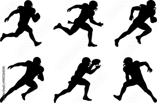 American Football Player Action Silhouettes – Running and Catching Poses