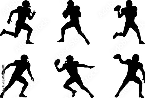 American Football Player Action Silhouettes – Running and Catching Poses