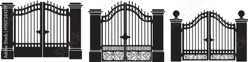 Black metal gates with ornate details and pillars black gates ornate gates iron gates