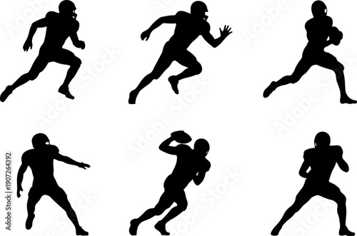 American Football Player Action Silhouettes – Running and Catching Poses