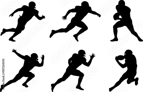 American Football Player Action Silhouettes – Running and Catching Poses