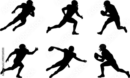 American Football Player Action Silhouettes – Running and Catching Poses