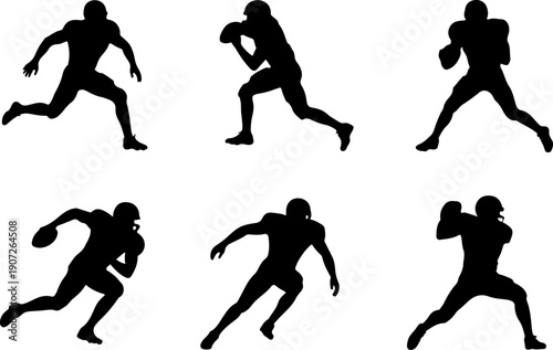 American Football Player Action Silhouettes – Running and Catching Poses