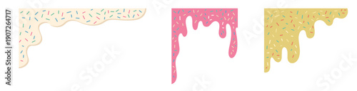Cute dessert drip border with playful sprinkles for kids graphics and cartoon layouts