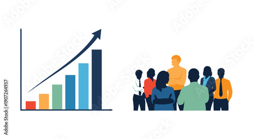Business growth and team success illustrated with a rising graph and people